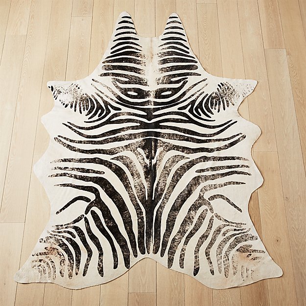 DISTRESSED FAUX ZEBRA HIDE RUG 5'X8'